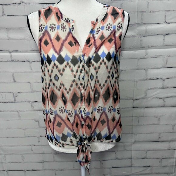 Lucky Brand Sleeveless Tie-Front Ikat Blouse – Size M - Picture 1 of 6